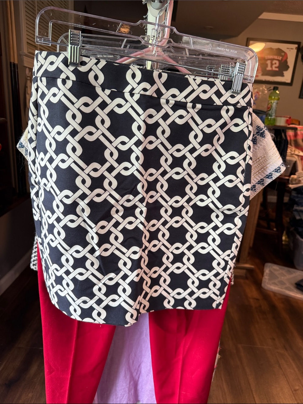 Banana Republic Black Mini Skirt with White Chain-Link Print